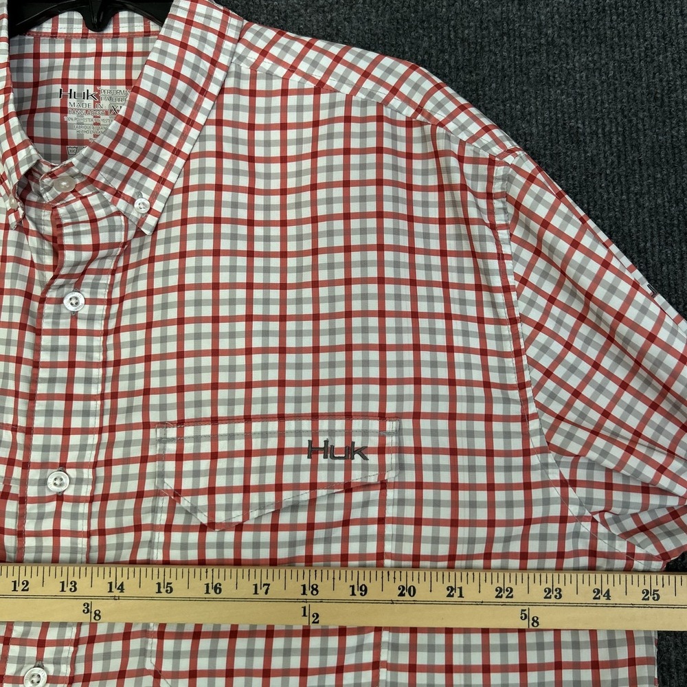 Huk Tide Point Performance Fishing Shirt Men's XL Red Gray Check LS Button Down - Picture 12 of 15